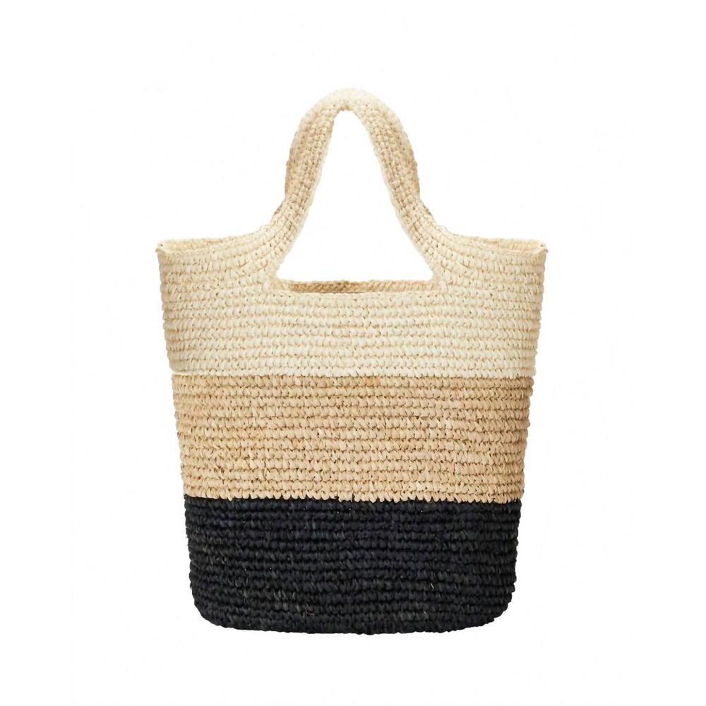 NEW PINK HALEY women's sawyer handmade raffia beach tote in natural and black